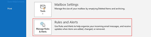 Outlook rules and alerts set up to be organized